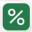 Green markdown badge with a percent symbol